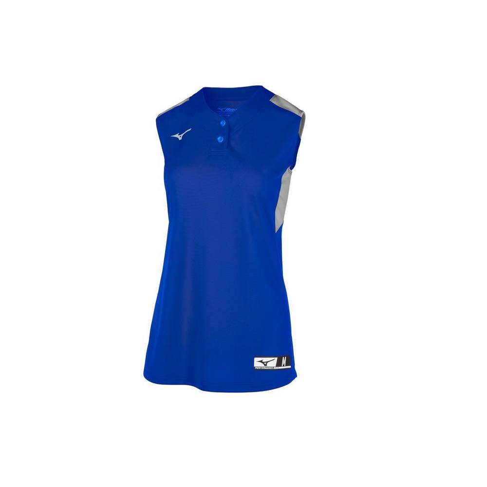 Maglia Mizuno Softball Aerolite 2-Button Sleeveless Donna - Blu Reale/Grigie - 82657-CXIY